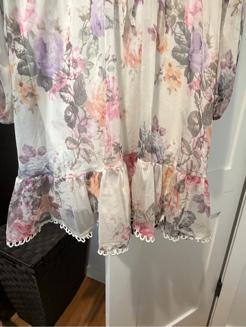 Lulu's White Floral Long-Sleeve Lace-Trim Dress - Picture 4 of 6